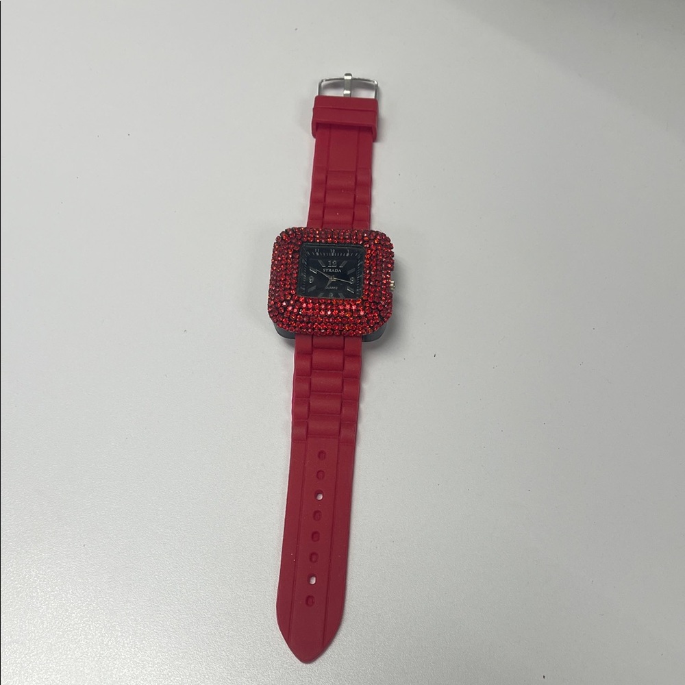 Strada Red Crystal-Embellished Watch